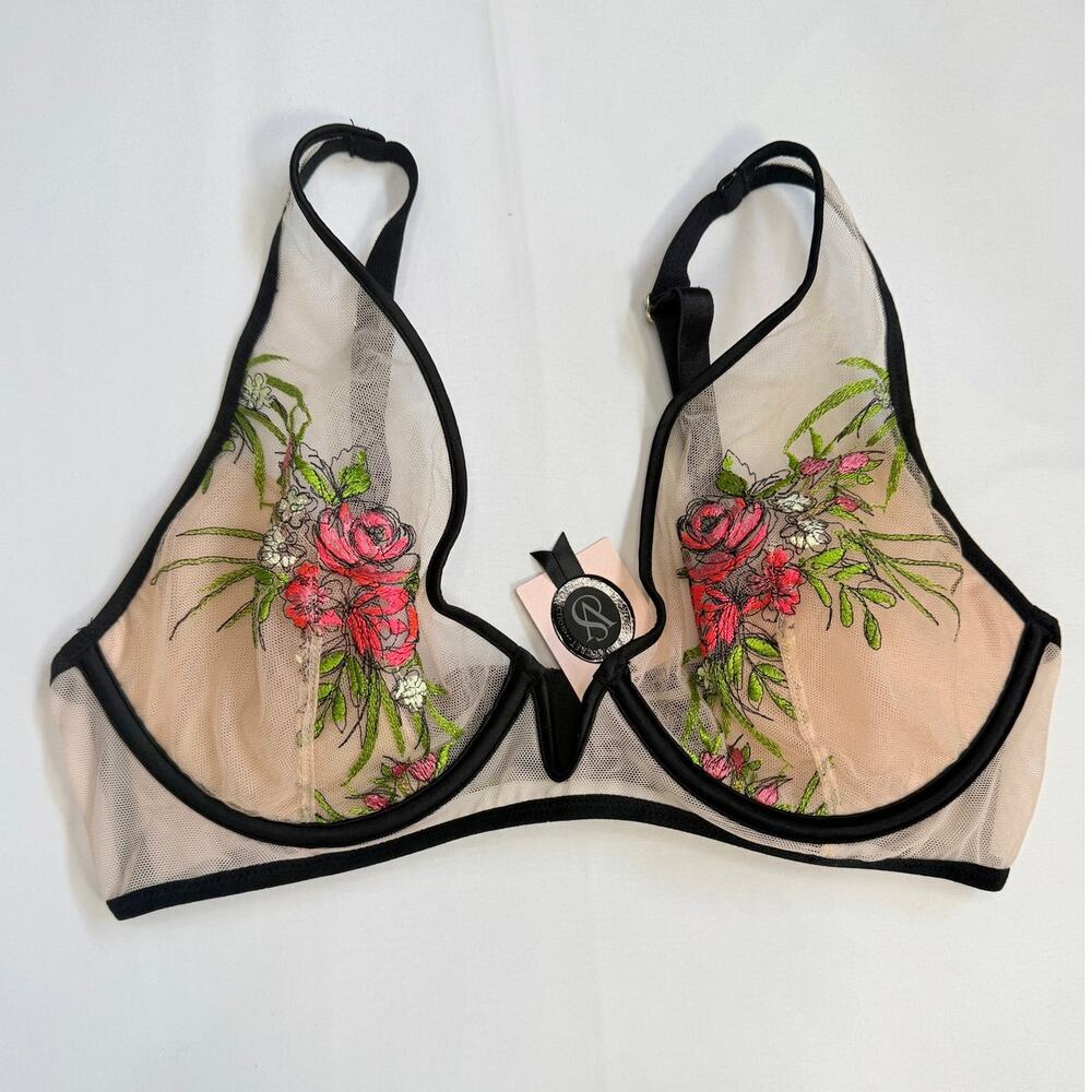 Victoria’s Secret Very Sexy Bra 36C Unlined Plunge + Sheer Embroidered Set M NWT - Picture 2 of 13